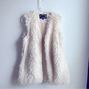 Small long Cream beige tan white faux fur vest